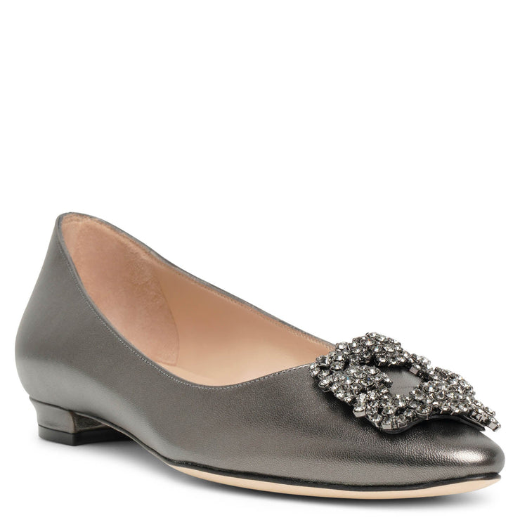 Hangisi flat dark grey metallic nappa ballerinas