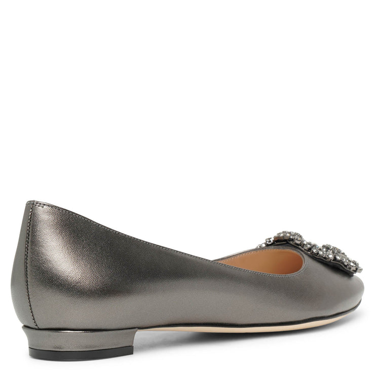 Hangisi flat dark grey metallic nappa ballerinas