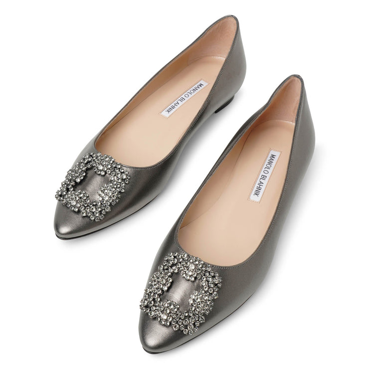 Hangisi flat dark grey metallic nappa ballerinas