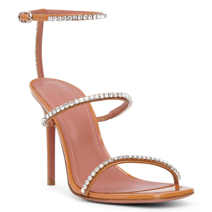 Gilda embellished patent tan leather sandals