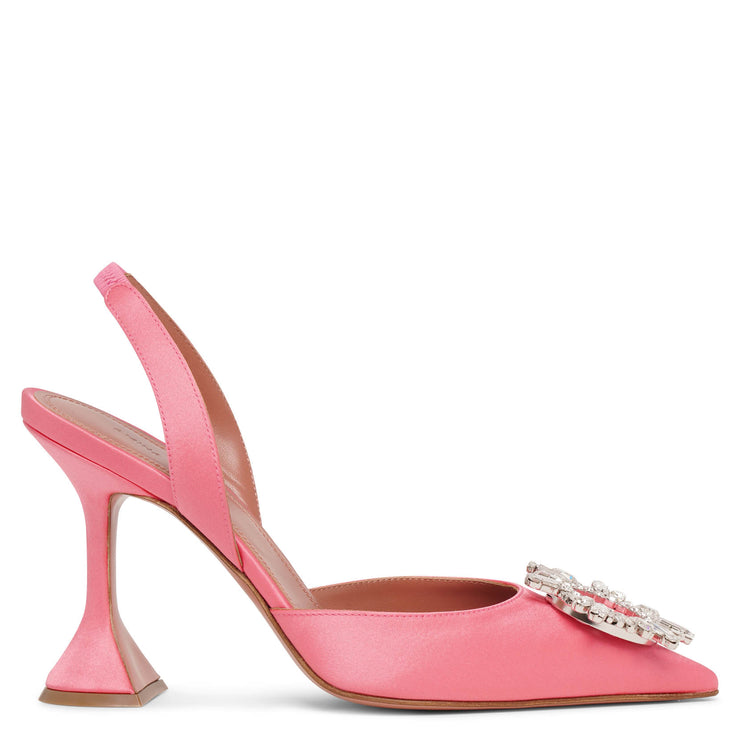 Begum sling crystal embellished pink satin pumps