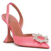 Begum sling crystal embellished pink satin pumps