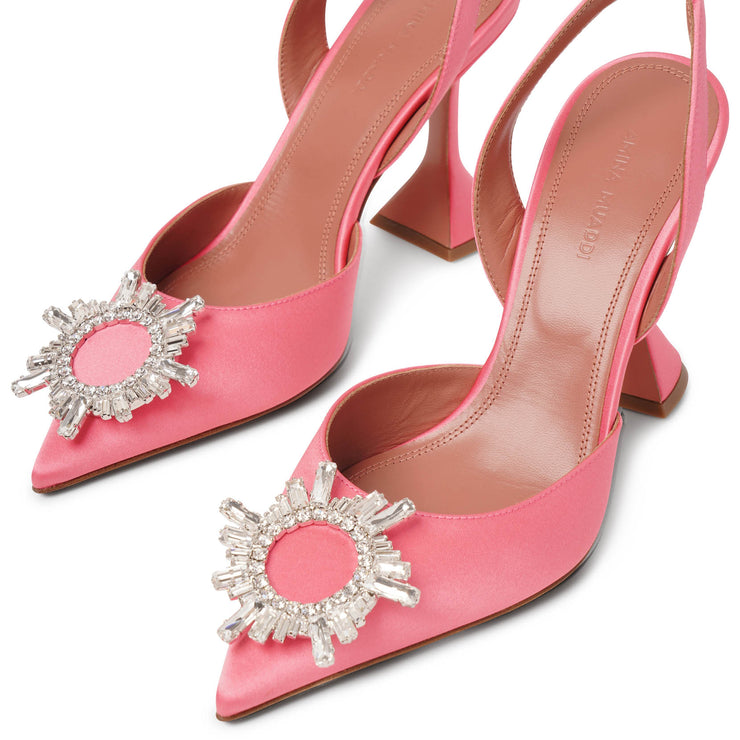 Begum sling crystal embellished pink satin pumps