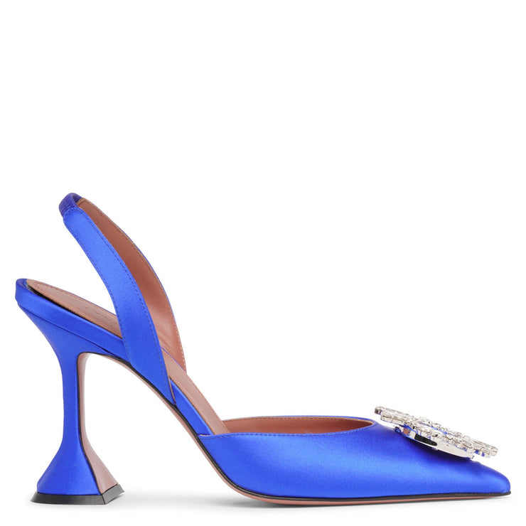 Begum sling crystal embellished blue satin pumps