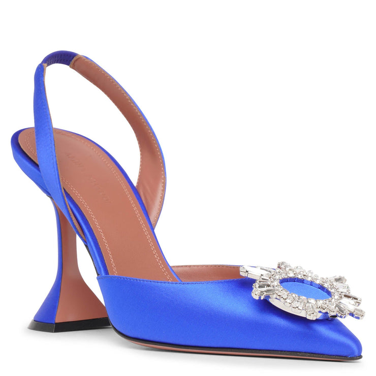 Begum sling crystal embellished blue satin pumps