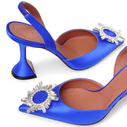 Begum sling crystal embellished blue satin pumps