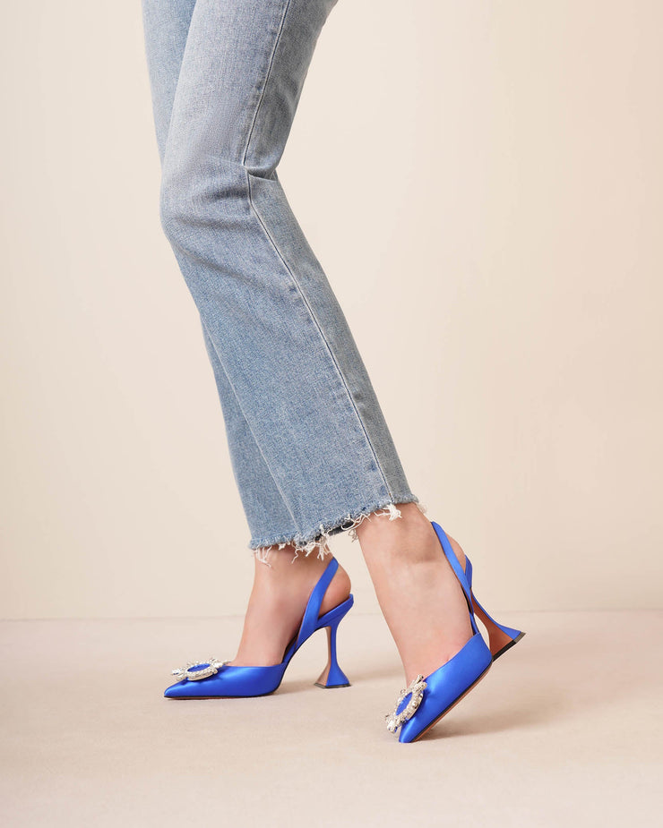 Begum sling crystal embellished blue satin pumps