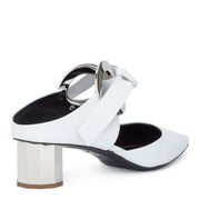 White leather grommet 40 mules