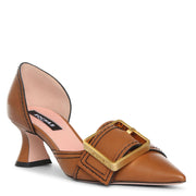 Natural leather buckle pumps