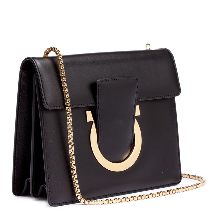 Thalia black leather Gancini shoulder bag