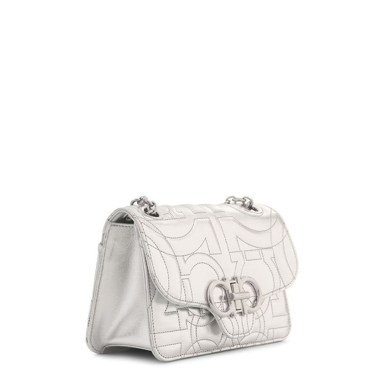 Gancini Quilted silver leather shoulder bag