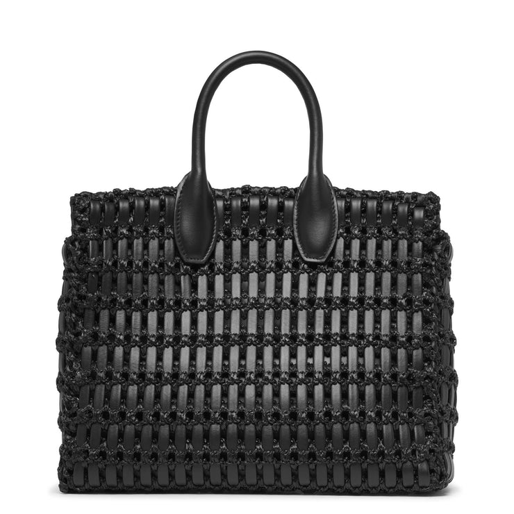 The Studio black leather and rafia tote bag