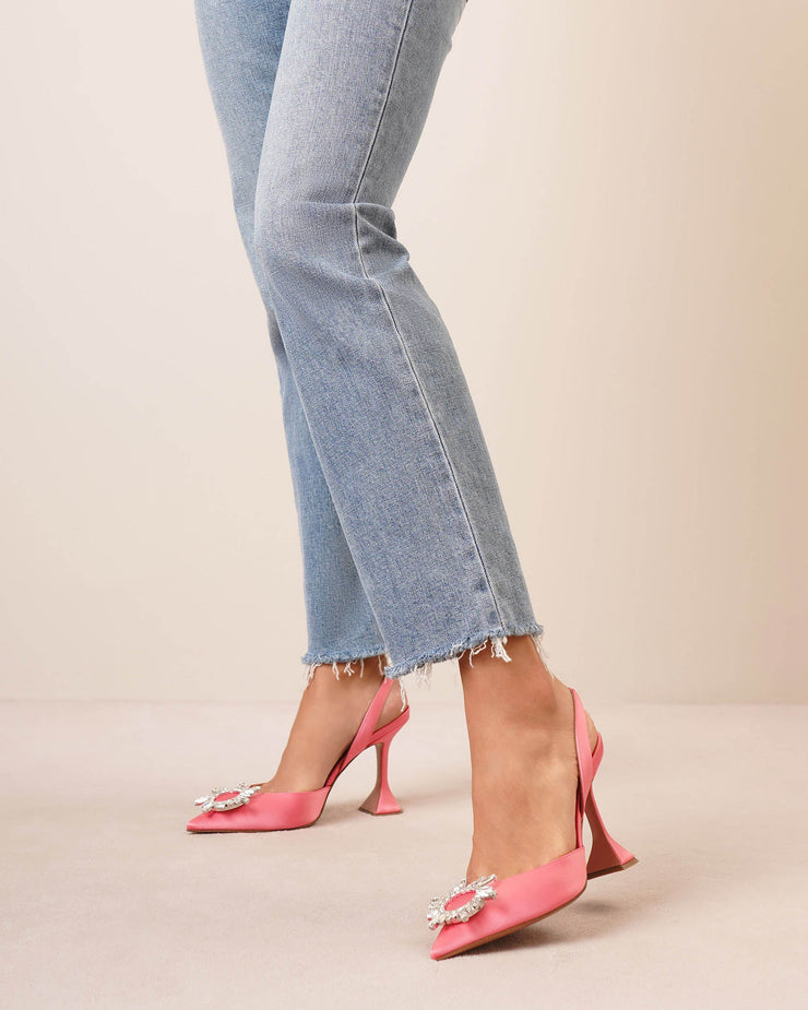 Begum sling crystal embellished pink satin pumps